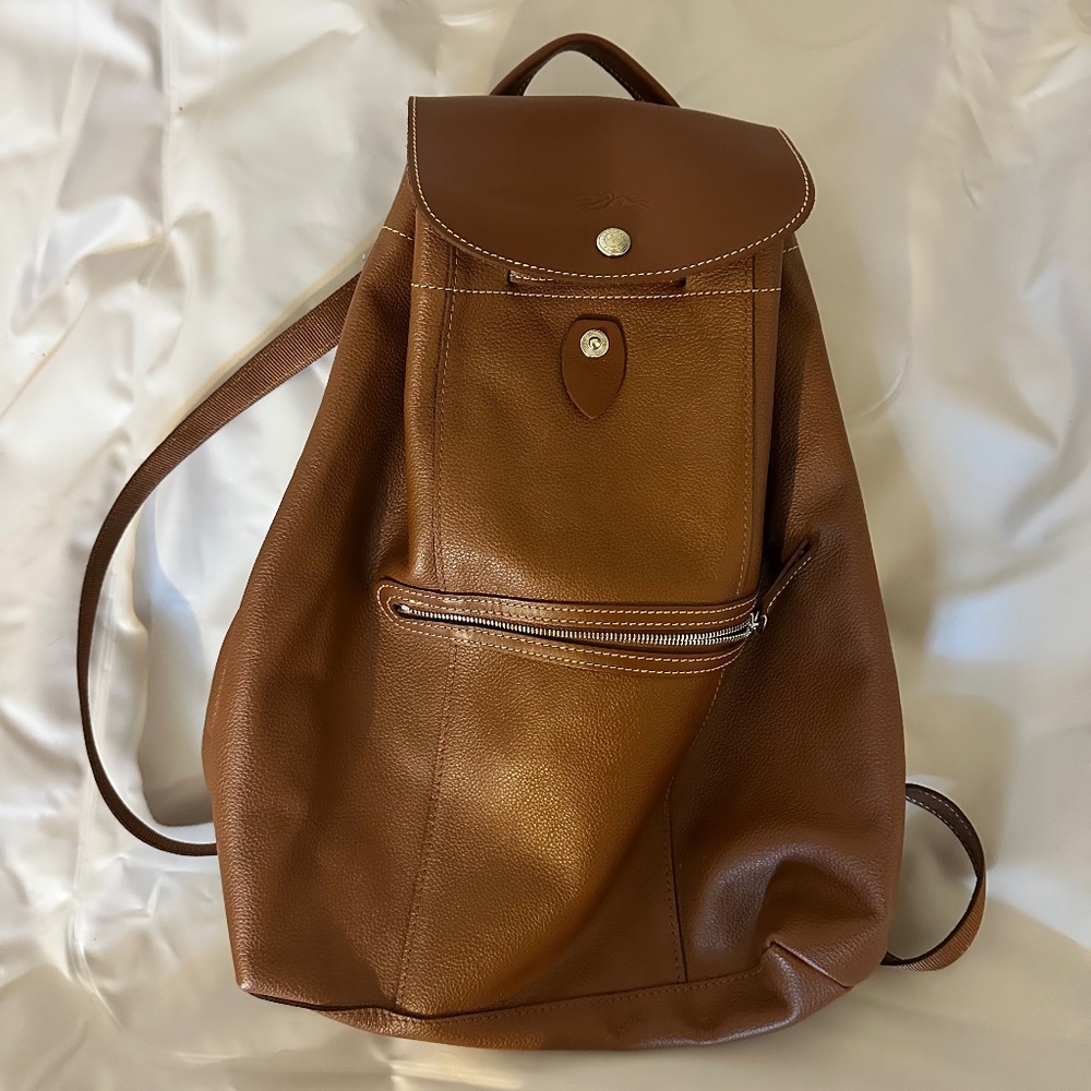 Longchamp Le Foulonne Leather Backpack (Brown Leather - Excellent Condition!)